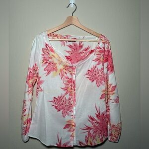 TAHARI Medium White & Pink Floral Blouse